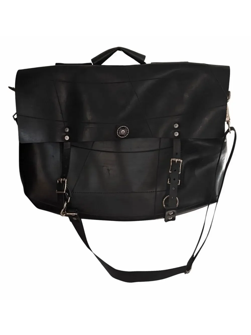 English Retread Tire Rubber Large Messenger Bag Crossbody Briefcase Tote Black